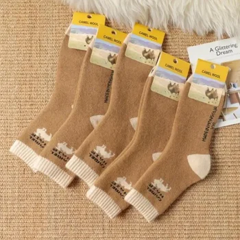 1 пара мужских и женских носков, теплые носки из верблюжьей шерсти, Модные повседневные осенне-зимние носки, высококачественные носки из верблюжьей шерсти  4