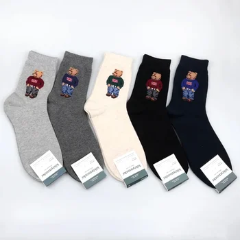 1 Пара мужских носков с мультяшным джентльменом Медведем, хлопковые носки для скейтборда Harajuku, новинка, дышащий Рождественский подарок Sox, Прямая поставка с фабрики  5