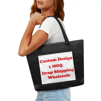 1 шт.. Женская холщовая сумка индивидуального дизайна с принтом на молнии по запросу 2024 Модные сумки-тоут Повседневная Уличная сумка на заказ на открытом воздухе  4