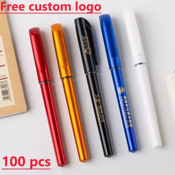 100 шт. / лот Ручка для подписи с пользовательским логотипом, рекламный подарок, рекламная ручка, черная, 0,5 мм, высококачественная бизнес-карбоновая гелевая ручка оптом  5