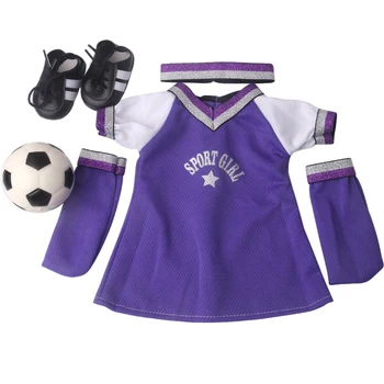 18-дюймовая Кукольная одежда для девочек Фиолетовый Спортивный костюм Кроссовки Обувь Футбольные Барби Аксессуары для кукольного Домика Кукла Русские Подарки своими руками  5