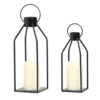 2 комплекта свечных фонарей Черные декоративные фонари с мерцающим светодиодом для внутреннего и наружного домашнего декора  5