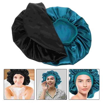 2 предмета, регулируемая эластичная ночная шапочка с широкими полями для женщин, атласная шляпка для вьющихся волос  5