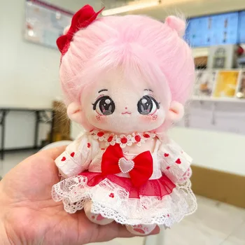 20 см, милая розовая кукла-идол в виде кролика, аниме, плюшевые куклы-звезды с платьем-бантом, мягкие фигурки на заказ, Хлопковые плюшевые игрушки  5