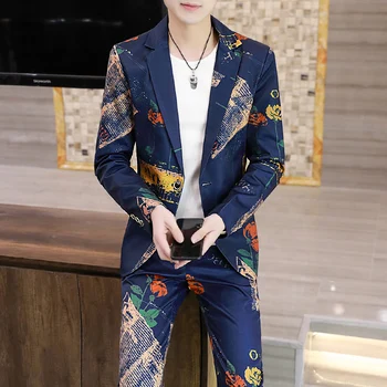 2023-Бутик (Блейзер + брюки) Мужская мода Деловой Повседневный Корейский Джентльменский свадебный элегантный костюм из двух предметов в британском стиле  0