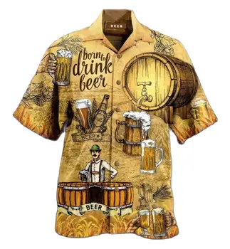 2023 Летняя Гавайская Мужская рубашка с 3d Принтом, Рубашки для Мужчин, Пивная Кубинская Пляжная Одежда С Короткими рукавами, Time Party, Винтажная Футболка Для Мужчин  5