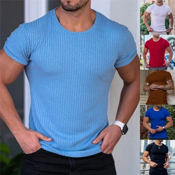 2023 Модные мужские футболки summe с коротким рукавом в полоску с круглым вырезом, повседневные весенне-осенние футболки, мужские рубашки, топы, уличная одежда M-3XL  5