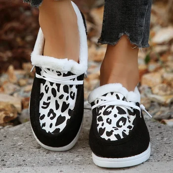 2023 Новые модные женские зимние ботинки, теплые плюшевые туфли на плоской подошве с леопардовым принтом, женские удобные слипоны, женские Zapatos De Mujer  5