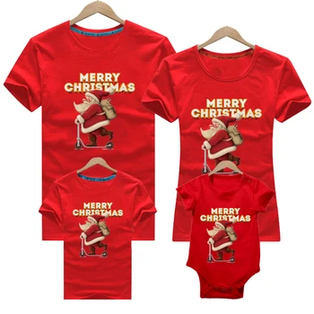 2023 Рождественский семейный наряд Санта, мама, Рождественская футболка для детей, мама, папа, Красная одежда для семьи, рождественская одежда  5