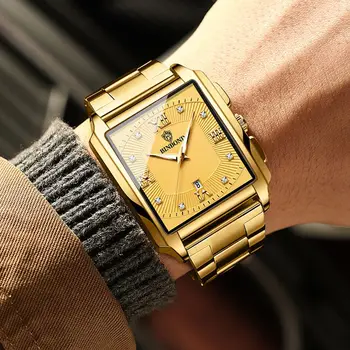 2023 Роскошные Золотые Часы Мужские Квадратные Кварцевые Из Нержавеющей Стали Водонепроницаемые Спортивные Мужские Часы С Датой Наручные Часы Mens Relogio Masculi  5