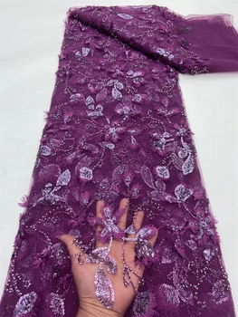 2024 Высококачественная Африканская Нигерийская вышивка, Французский тюль, кружевная ткань, свадебное платье, Водорастворимые блестки, 5 ярдов Jy286  4