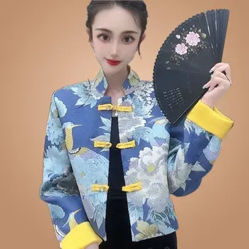 2024 китайская блузка, модный свободный кардиган в стиле шинуазри, пальто hanfu в тон, женская осенняя повседневная футболка на каждый день  5