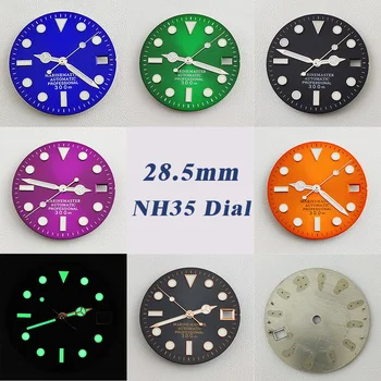 28,5 мм циферблат NH35 Циферблат часов S циферблат Зеленый светящийся циферблат Подходит для механизма NH35 NH36 аксессуары для часов Инструмент для ремонта часов  5