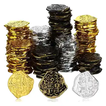 300 шт пластиковых золотых монет пиратские монеты Детские игровые монеты для пиратской вечеринки сундук с сокровищами Игры жетоны игрушки косплей  10