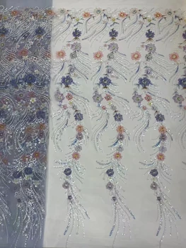 3d кружевные ткани с пайетками, Роскошное вечернее платье для вечеринок, свадебная сетка 2024, Ткань ручной работы, расшитое бисером кружево для шитья Xb  5