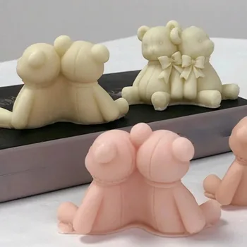 3D Мультяшный мишка Силиконовая форма для свечей Сделай САМ Спина к спине в форме медведя-любовника, Мыльная смола, гипсовые формы для шоколада, Декор для торта, подарки для рукоделия  4