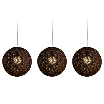 3X Кофейная люстра из бамбука, ротанга и джута с шариками Индивидуального творчества, сферический абажур из ротанга в виде гнезда  10