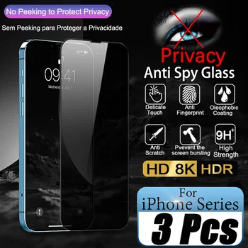 3шт Антишпионская Защитная Пленка Для Экрана iPhone 15 14 13 12 11 Pro Max 13 Mini Privacy Закаленное Стекло для 15Pro 14Plus 15 Аксессуаров  10