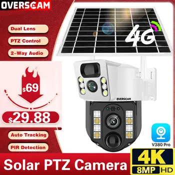 4K 8MP 4G SIM-Карта С Двумя Объективами, Солнечная Панель, PTZ-Камера, Двойной Экран, Автоматическое Отслеживание WIFI, IP-Камера Видеонаблюдения V380 PRO  5