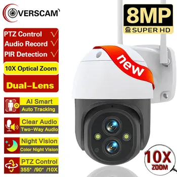 4K 8MP WiFi IP Камеры Видеонаблюдения С Двумя Объективами PTZ Wifi видеокамера для дома мини 10-Кратный Зум Беспроводные Wifi Камеры Видеонаблюдения CCTV  10