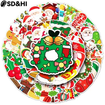 50шт, много стилей, милая рождественская наклейка Санта-Клауса, сделай САМ, телефон, ноутбук, багаж, скейтборд, граффити, наклейки, забавные игрушки для детей, подарок  5