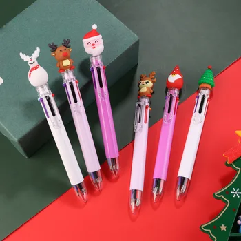 60шт, Милый мультфильм, Рождество, Шариковая ручка 6 цветов, Санта-Клаус, 6-цветные Многоцветные ручки для печати, Школьные канцелярские принадлежности для студентов  10