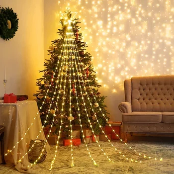 9x2M Рождественские Украшения Star String Lights 190 LED Открытый Водопад Елочные Огни с Топпером Звезда Рождественская Гирлянда Свет  5
