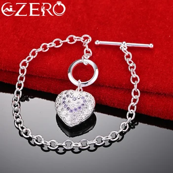ALIZERO Стерлинговое Серебро 925 пробы, браслет-цепочка с подвеской в виде сердца из фиолетового циркона для женщин, модные ювелирные изделия-шармы, свадебный подарок  5