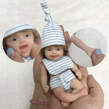 Attyi 6-дюймовая мини-силиконовая кукла-Реборн для всего тела, 3D нарисованная реалистичная новорожденная кукла с укорененными волосами  4