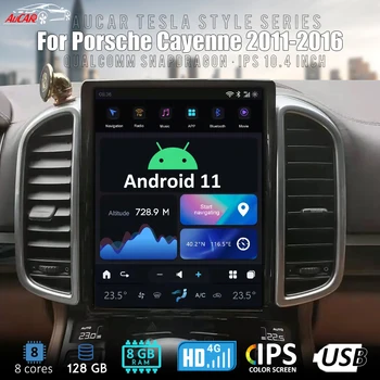 AuCar 10,4-дюймовое автомобильное радио в стиле Tesla Android 11 GPS Навигационное головное устройство для Porsche Cayenne 2011-2016  5