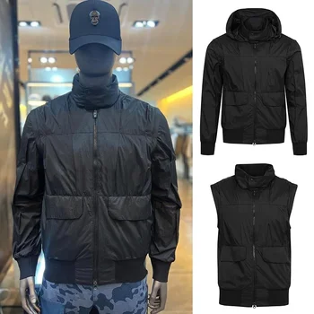 AW23, Новая мужская одежда для гольфа, легкие рукава с капюшоном, съемный топ, плиссированная ветрозащитная теплая куртка  10