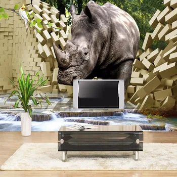 beibehang Пользовательские обои 3D Стерео фреска Rhino Сломанная стена диван Фон Обои Гостиная Спальня 3D обои фреска  5