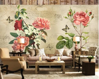 beibehang Ретро Мода, Высокая эстетическая атмосфера, обои, Розовая роза, фон с бабочками, обои для стен, 3D обои  2