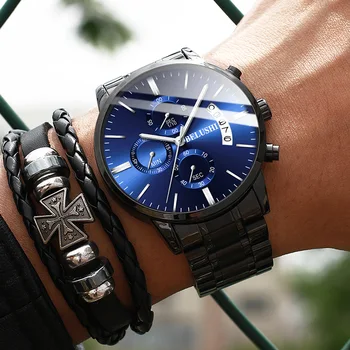 Belushi Новые многофункциональные студенческие модные часы со светящимся стальным ремешком, водонепроницаемые кварцевые часы, мужские часы  5