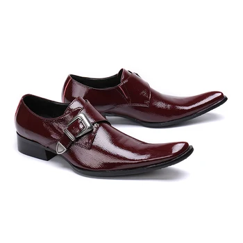 CH.KWOK/ Роскошные мужские оксфорды из итальянской натуральной кожи, глянцевые мужские модельные туфли с квадратным носком и пряжкой, модная обувь для офисных вечеринок  5