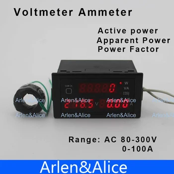 D69 Многофункциональный светодиодный панельный измеритель вольтметр амперметр с активной и кажущейся мощностью и коэффициентом мощности 80-300 В 0-100 А  0