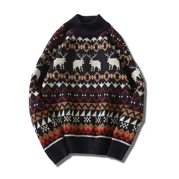 EBAIHUI, Японский Винтажный мужской свитер в этническом стиле, Свободный Винтажный мужской трикотаж, Осень-зима, Рождественские топы для пары с полувысоким вырезом.  5