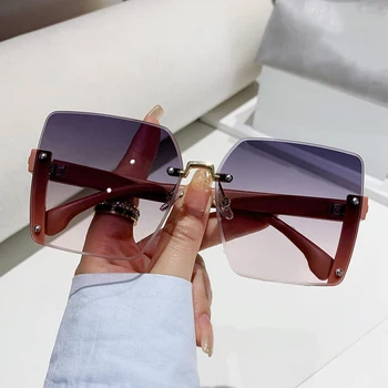 GM LUMIAS Негабаритные Квадратные Солнцезащитные очки для женщин 2023 Новая мода Многоцветные Градиентные оттенки без оправы Модный Дизайн бренда Очки UV400  3