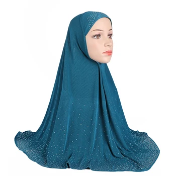 H112 Взрослые мусульманский шарф-хиджаб среднего размера со стразами, исламский головной платок, шапки armia, повязка на голову, подарок на рамадан  5