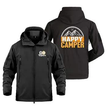 Happy Camper Интересный дизайн, флисовые теплые куртки SoftShell, мужские осенне-зимние военные уличные мужские пальто, куртка высшего качества  10