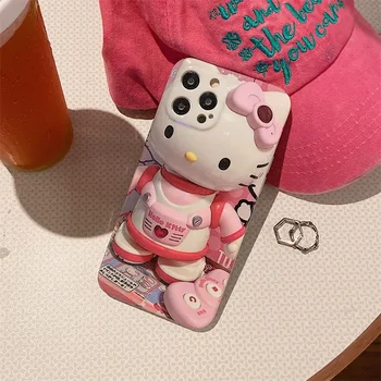 Hello Kitty Sanrio Розовая кукла-астронавт Аниме Чехол Для Телефона iPhone 15 14 13 12 11 Pro Max Xr Xs Max Чехол Милый Мультяшный Мягкий Чехол  5