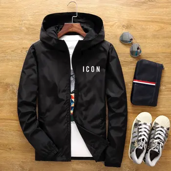 ICON новая мужская повседневная куртка-бомбер с капюшоном, весенне-осенняя ветровка в стиле хип-хоп плюс размер, спортивная одежда, куртка на молнии, мужская куртка  5