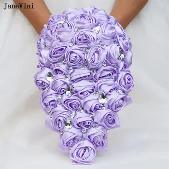 JaneVini Роскошный светло-фиолетовый Каскадный букет Невесты из рук Невесты, Свадебные букеты с водопадом, Свадебные Атласные цветы Rema Flores Para Novia  5