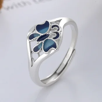 Langyan Стерлинговое серебро 925 пробы, Регулируемое кольцо с бабочкой в стиле ретро, эмаль, для женщин, Постепенно Синеющие Открывающиеся кольца на палец, Ювелирные изделия JZ145  5