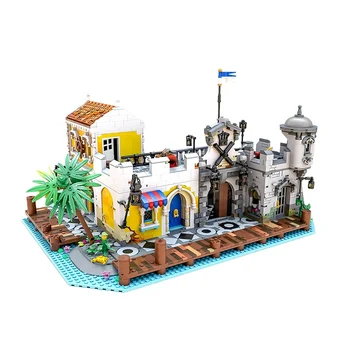 Moc Pirate Town Port Lagoon Lockup, Обновленный средневековый пиратский замок, набор строительных блоков Barracuda Bay, коллекция моделей для взрослых  10