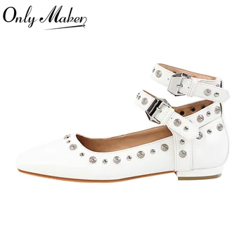 Onlymaker Женские белые туфли-лодочки Mary Jane на плоской подошве с квадратным носком и ремешком с пряжкой, Элегантные повседневные туфли-лодочки большого размера  5