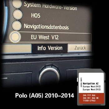 Polo A05 2010-2014 SD карта 8 ГБ RNS 315 AZ V12 Навигационная карта GPS в Западной Европе  2