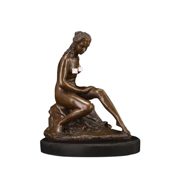 PY-453 Европейская бронзовая статуя обнаженной леди, скульптура, сексуальные фигурки девушки, сидящей в ванне, на мраморной основе Для украшения гостиной  5