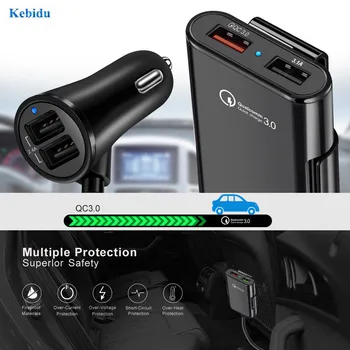 QC3.0 4 Порта Быстрое Автомобильное USB Зарядное Устройство Прикуриватель Адаптер Питания для iPhone Huawei с Удлинительным Кабелем USB-Концентратора длиной 1,7 М  5