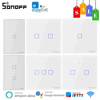 SONOFF T0 T1 WiFi Умный Настенный выключатель EU / US / Uk 1/2/3 Gang Выключатель Света Дистанционное Управление Через приложение Ewelink Работает С Alexa Google Home  4